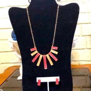 Two Toned Orange Necklace and Earrings Set